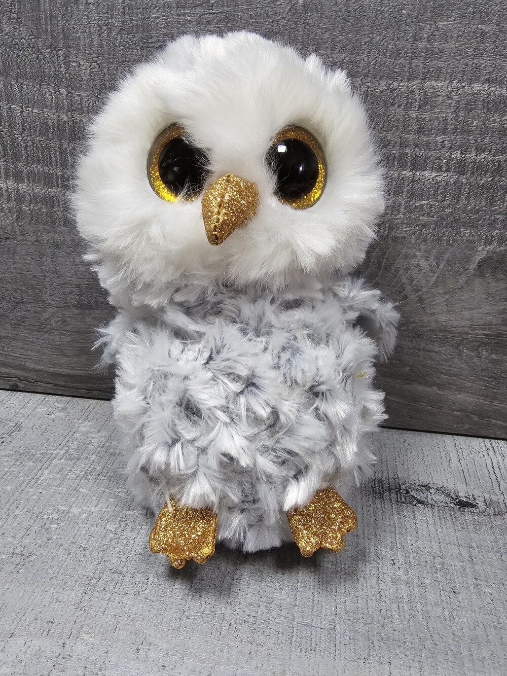 Owlette Grey Gold And White Stuffed Owl Beanie Boos Collection Stuffed Animal